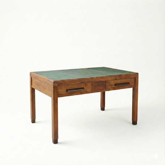 Scrivania da ufficio periodo art decò con piano in similpelle anni 1940