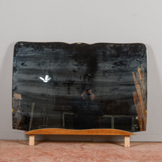Specchiera Sagomata Grande Con Base In Legno Mid-Century