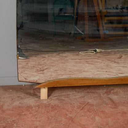 Specchiera Sagomata Grande Con Base In Legno Mid-Century