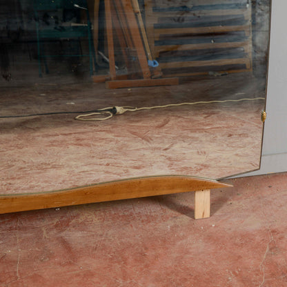 Specchiera Sagomata Grande Con Base In Legno Mid-Century