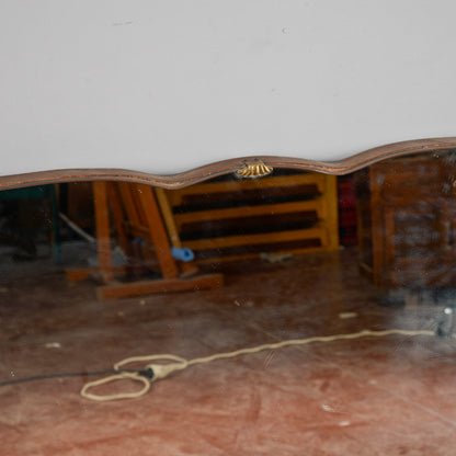 Specchiera Sagomata Grande Con Base In Legno Mid-Century