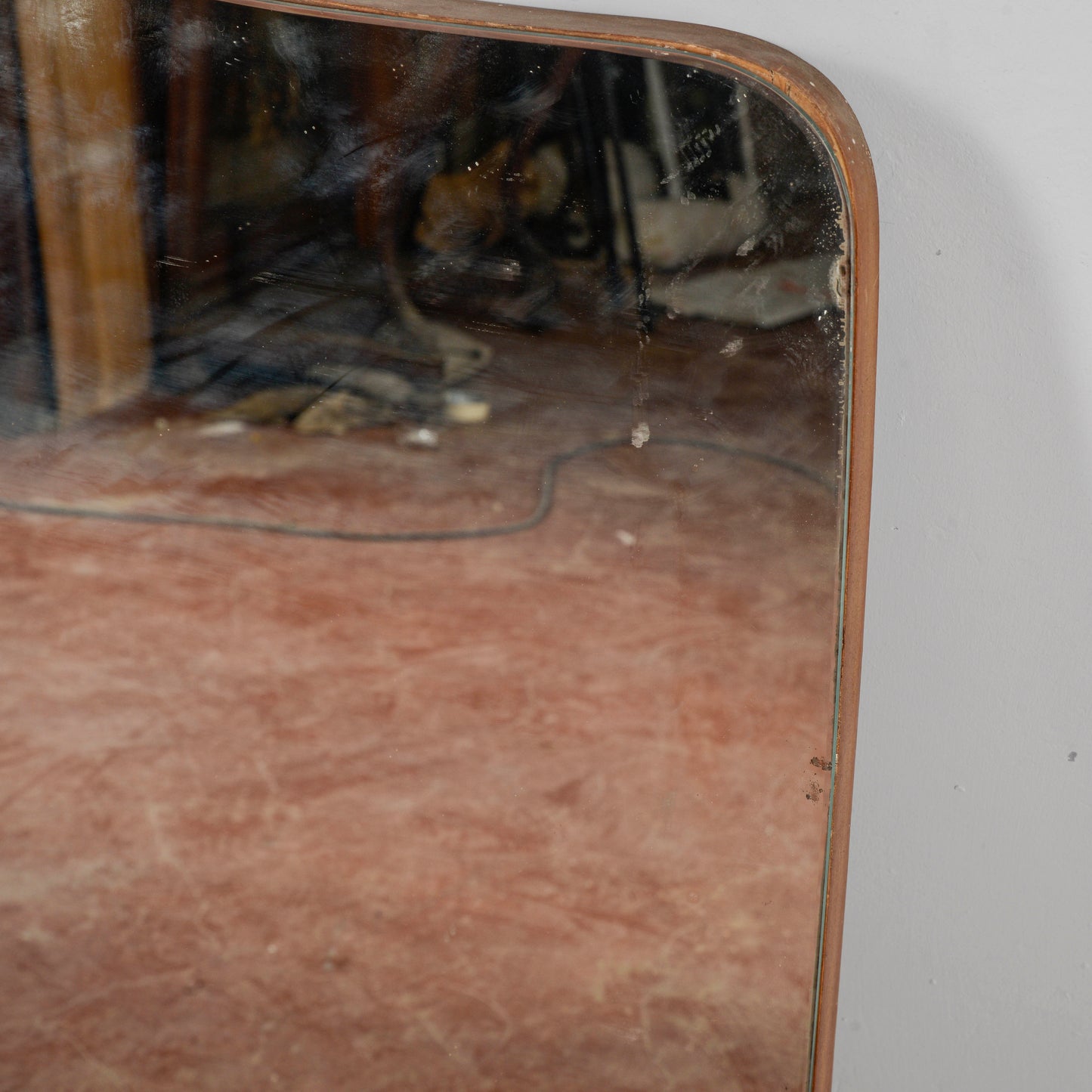 Specchiera Sagomata Grande Con Base In Legno Mid-Century