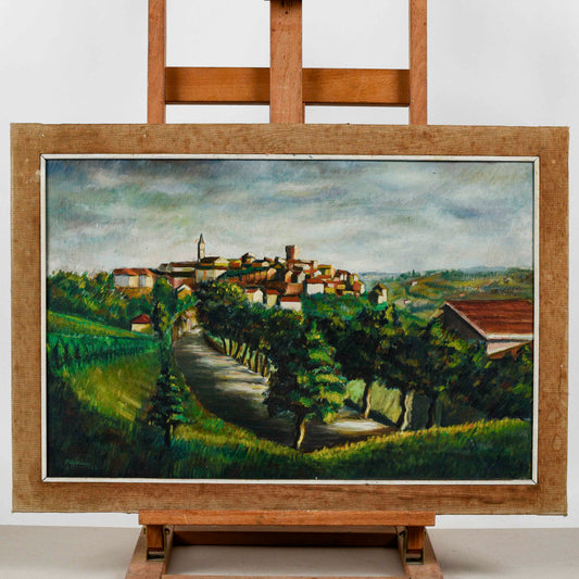 Quadro Dipinto Olio Veduta Cittadina Civitanovamarche Alta