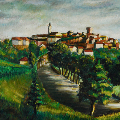 Quadro Dipinto Olio Veduta Cittadina Civitanovamarche Alta