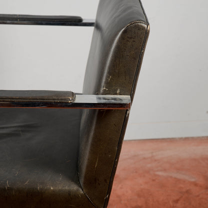 Sedia Mies Van Der Rohe Flat Bar Brno Degli Anni '60 In Acciaio Inox Lucido Con Pelle