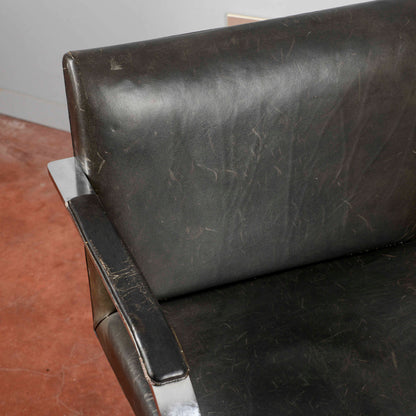 Sedia Mies Van Der Rohe Flat Bar Brno Degli Anni '60 In Acciaio Inox Lucido Con Pelle
