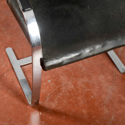 Sedia Mies Van Der Rohe Flat Bar Brno Degli Anni '60 In Acciaio Inox Lucido Con Pelle