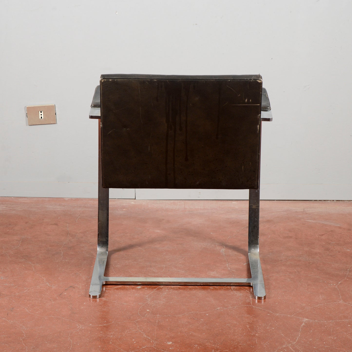 Sedia Mies Van Der Rohe Flat Bar Brno Degli Anni '60 In Acciaio Inox Lucido Con Pelle