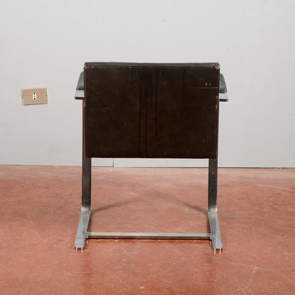 Sedia Mies Van Der Rohe Flat Bar Brno Degli Anni '60 In Acciaio Inox Lucido Con Pelle