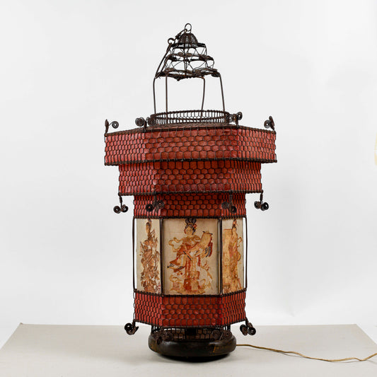 Lampada Lanterna Orientale Cinese In Carta E Metallo Epoca Fine XIX Secolo