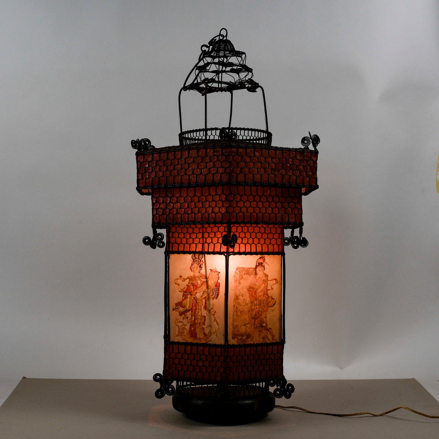 Lampada Lanterna Orientale Cinese In Carta E Metallo Epoca Fine XIX Secolo