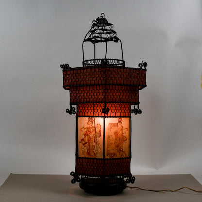 Lampada Lanterna Orientale Cinese In Carta E Metallo Epoca Fine XIX Secolo