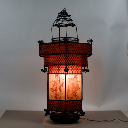 Lampada Lanterna Orientale Cinese In Carta E Metallo Epoca Fine XIX Secolo