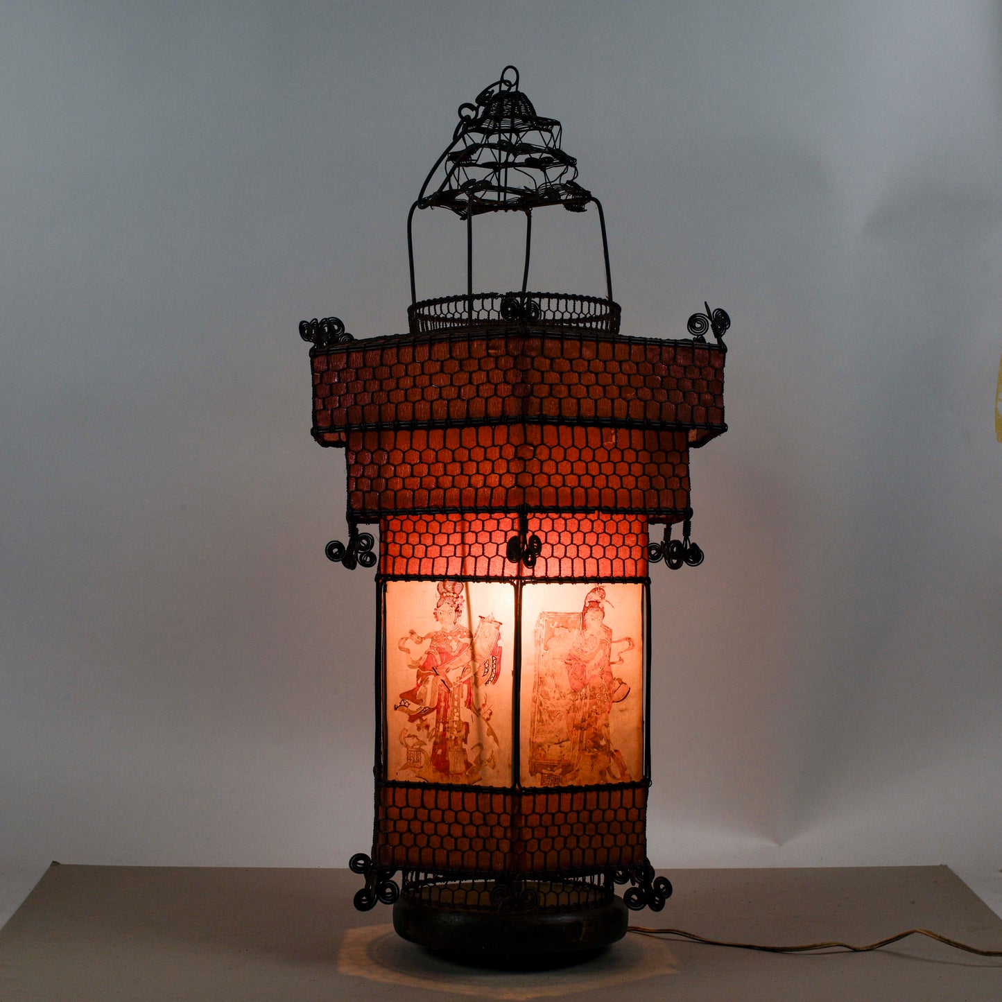 Lampada Lanterna Orientale Cinese In Carta E Metallo Epoca Fine XIX Secolo