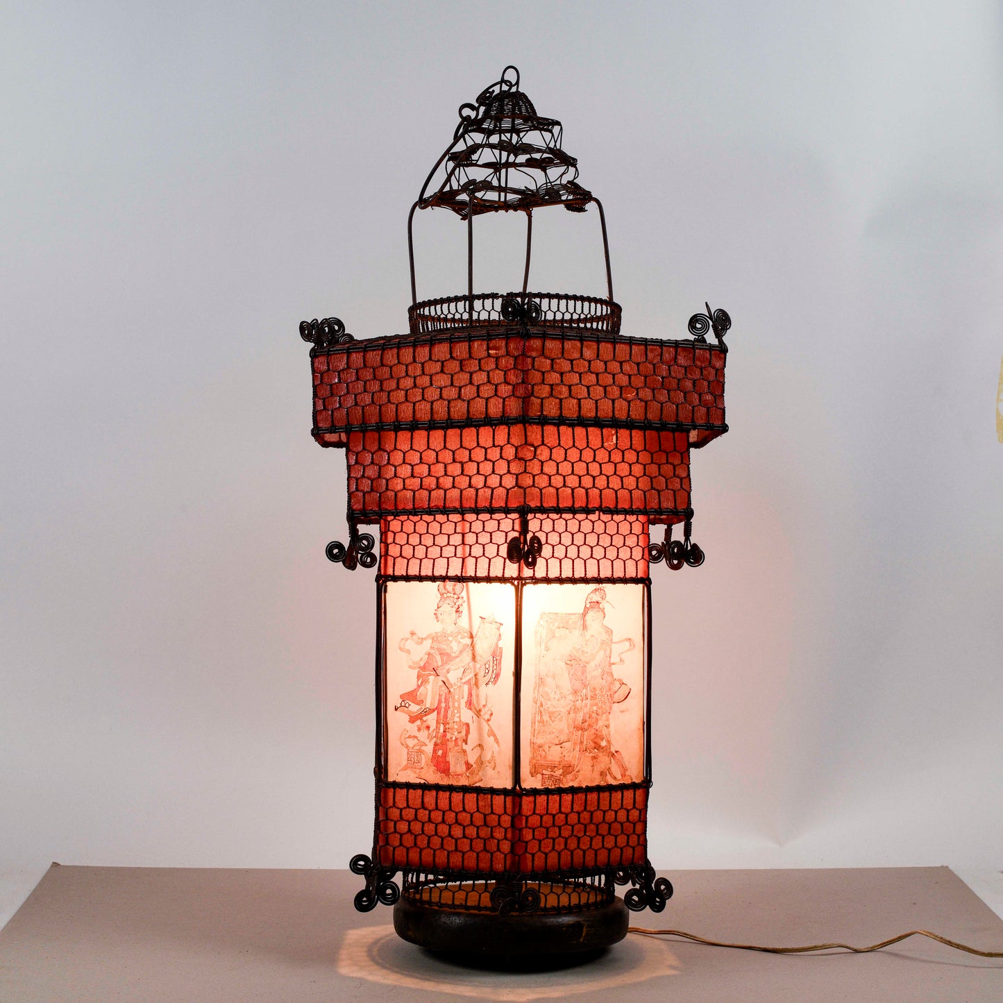 Lampada Lanterna Orientale Cinese In Carta E Metallo Epoca Fine XIX Secolo