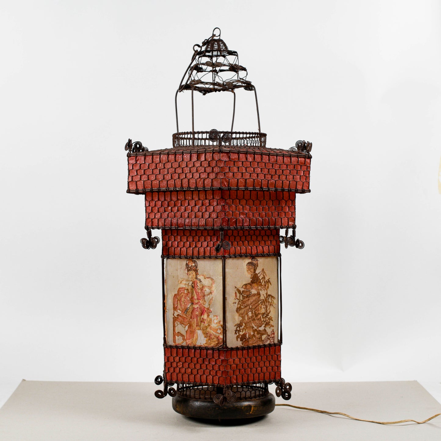 Lampada Lanterna Orientale Cinese In Carta E Metallo Epoca Fine XIX Secolo