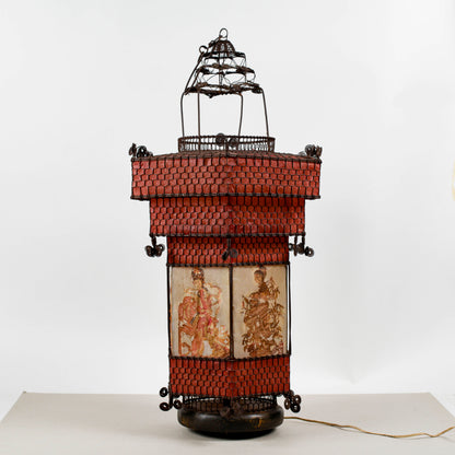 Lampada Lanterna Orientale Cinese In Carta E Metallo Epoca Fine XIX Secolo