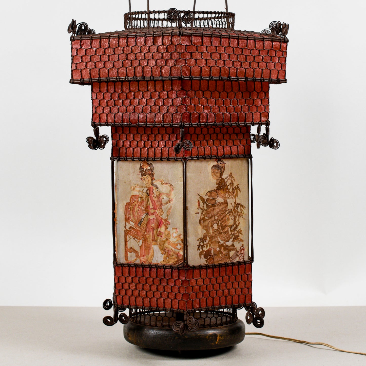 Lampada Lanterna Orientale Cinese In Carta E Metallo Epoca Fine XIX Secolo