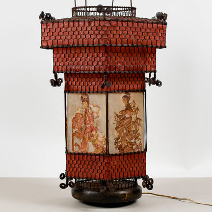 Lampada Lanterna Orientale Cinese In Carta E Metallo Epoca Fine XIX Secolo