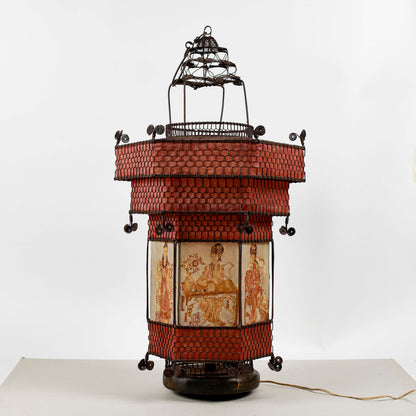 Lampada Lanterna Orientale Cinese In Carta E Metallo Epoca Fine XIX Secolo