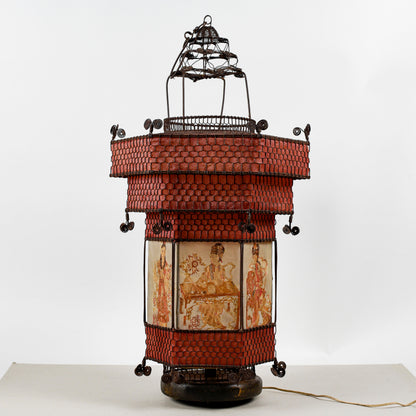 Lampada Lanterna Orientale Cinese In Carta E Metallo Epoca Fine XIX Secolo