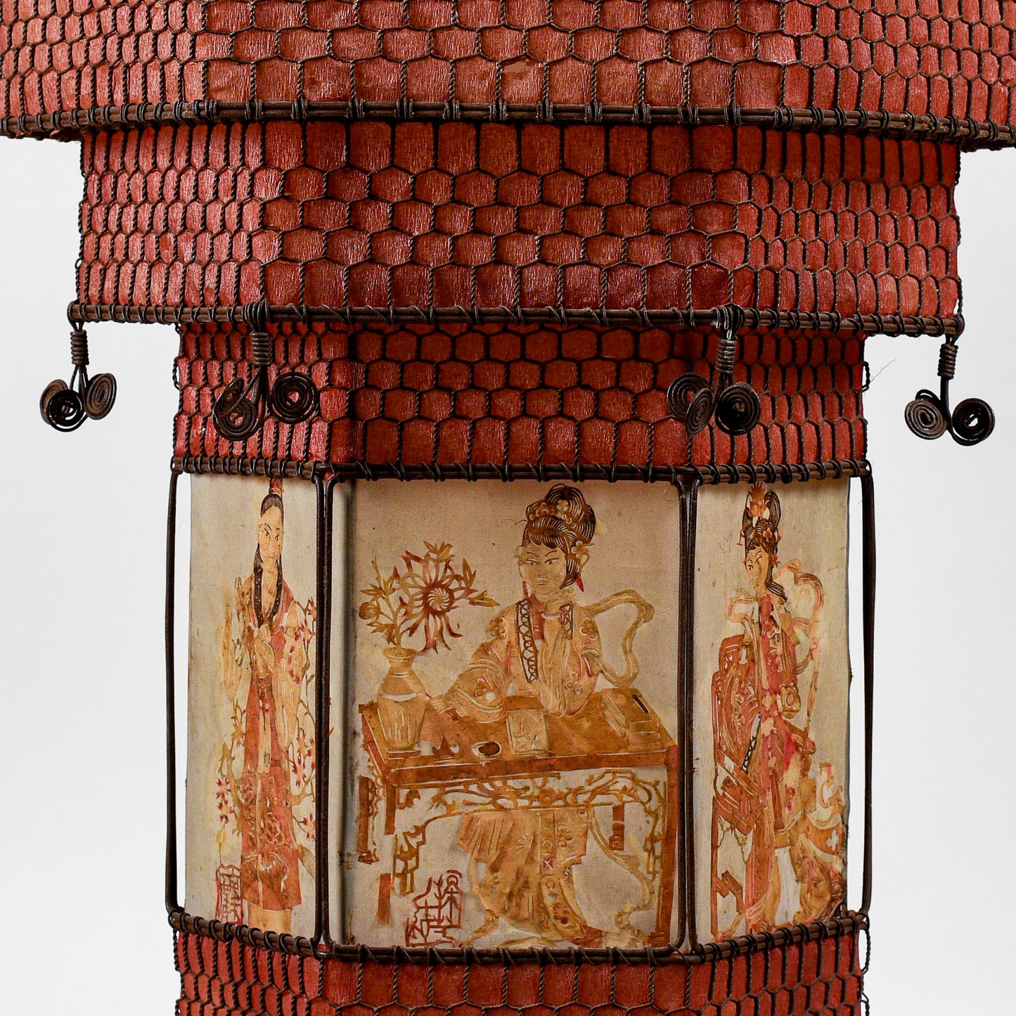 Lampada Lanterna Orientale Cinese In Carta E Metallo Epoca Fine XIX Secolo