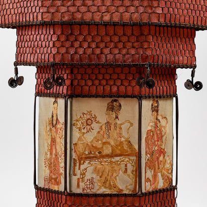 Lampada Lanterna Orientale Cinese In Carta E Metallo Epoca Fine XIX Secolo