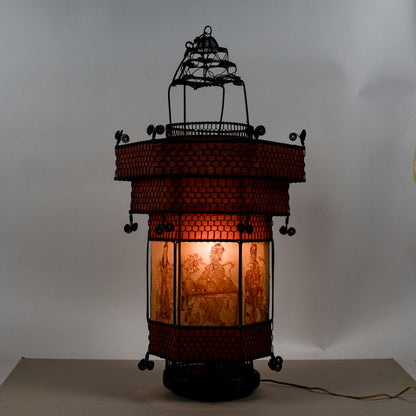 Lampada Lanterna Orientale Cinese In Carta E Metallo Epoca Fine XIX Secolo