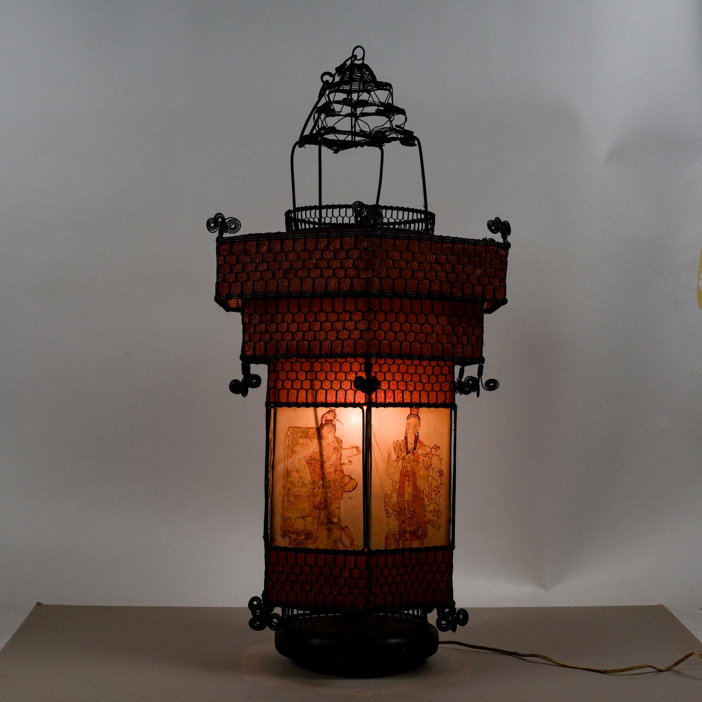 Lampada Lanterna Orientale Cinese In Carta E Metallo Epoca Fine XIX Secolo