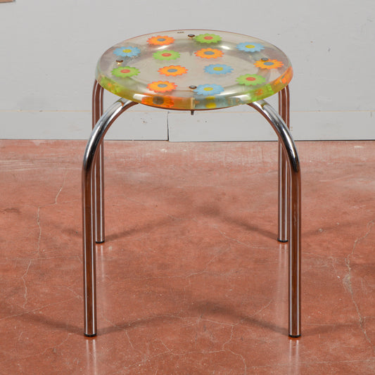 Sgabello Vintage Piano In Resina Con Fiori Dude