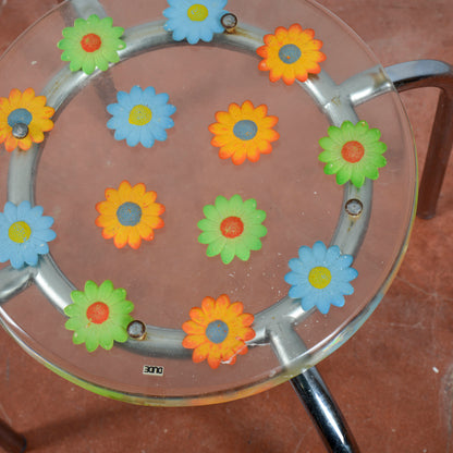 Sgabello Vintage Piano In Resina Con Fiori Dude
