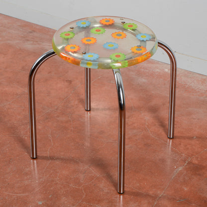 Sgabello Vintage Piano In Resina Con Fiori Dude