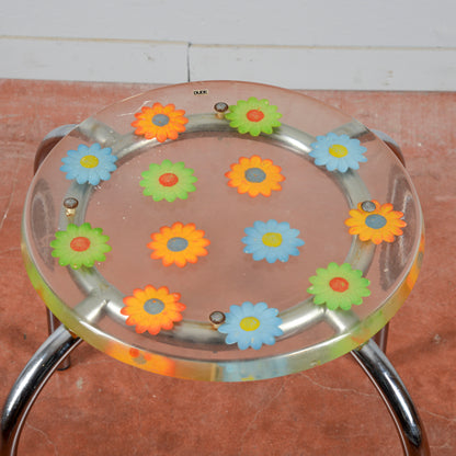 Sgabello Vintage Piano In Resina Con Fiori Dude