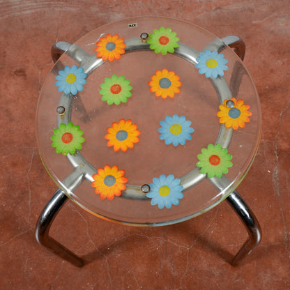 Sgabello Vintage Piano In Resina Con Fiori Dude