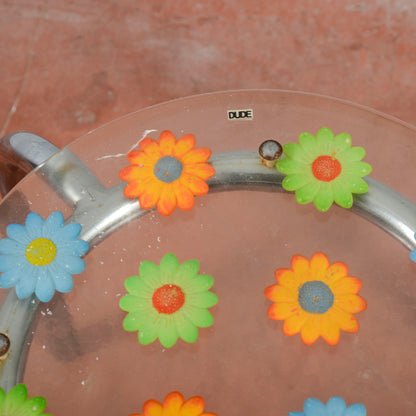 Sgabello Vintage Piano In Resina Con Fiori Dude