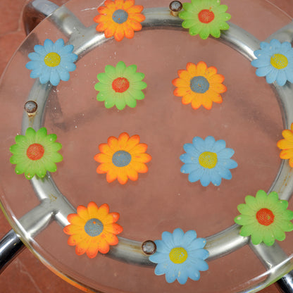 Sgabello Vintage Piano In Resina Con Fiori Dude