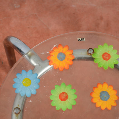 Sgabello Vintage Piano In Resina Con Fiori Dude