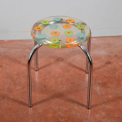Sgabello Vintage Piano In Resina Con Fiori Dude
