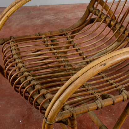 Sedia A Dondolo In Bambu E Rattan Anni 60