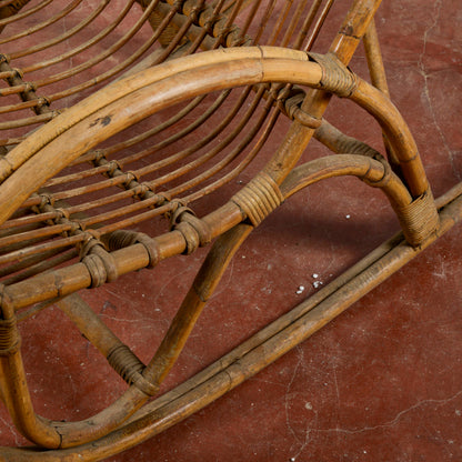 Sedia A Dondolo In Bambu E Rattan Anni 60