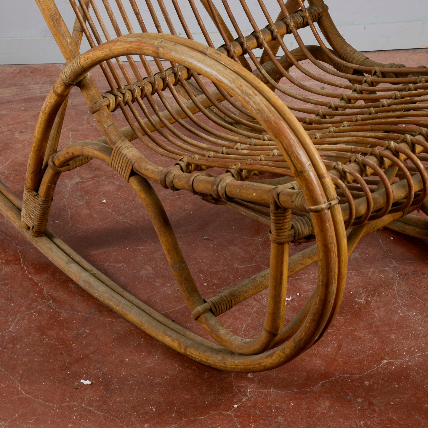 Sedia A Dondolo In Bambu E Rattan Anni 60