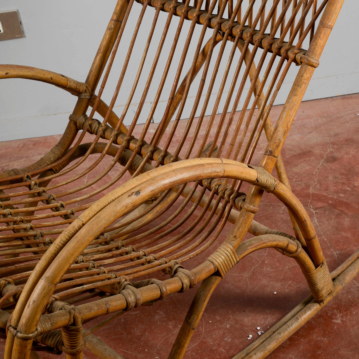 Sedia A Dondolo In Bambu E Rattan Anni 60