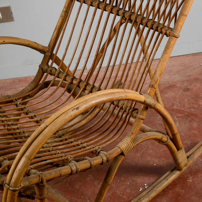 Sedia A Dondolo In Bambu E Rattan Anni 60