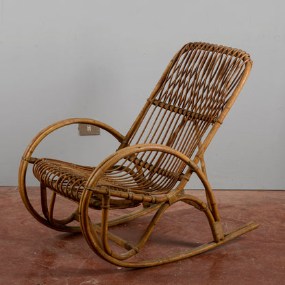 Sedia A Dondolo In Bambu E Rattan Anni 60