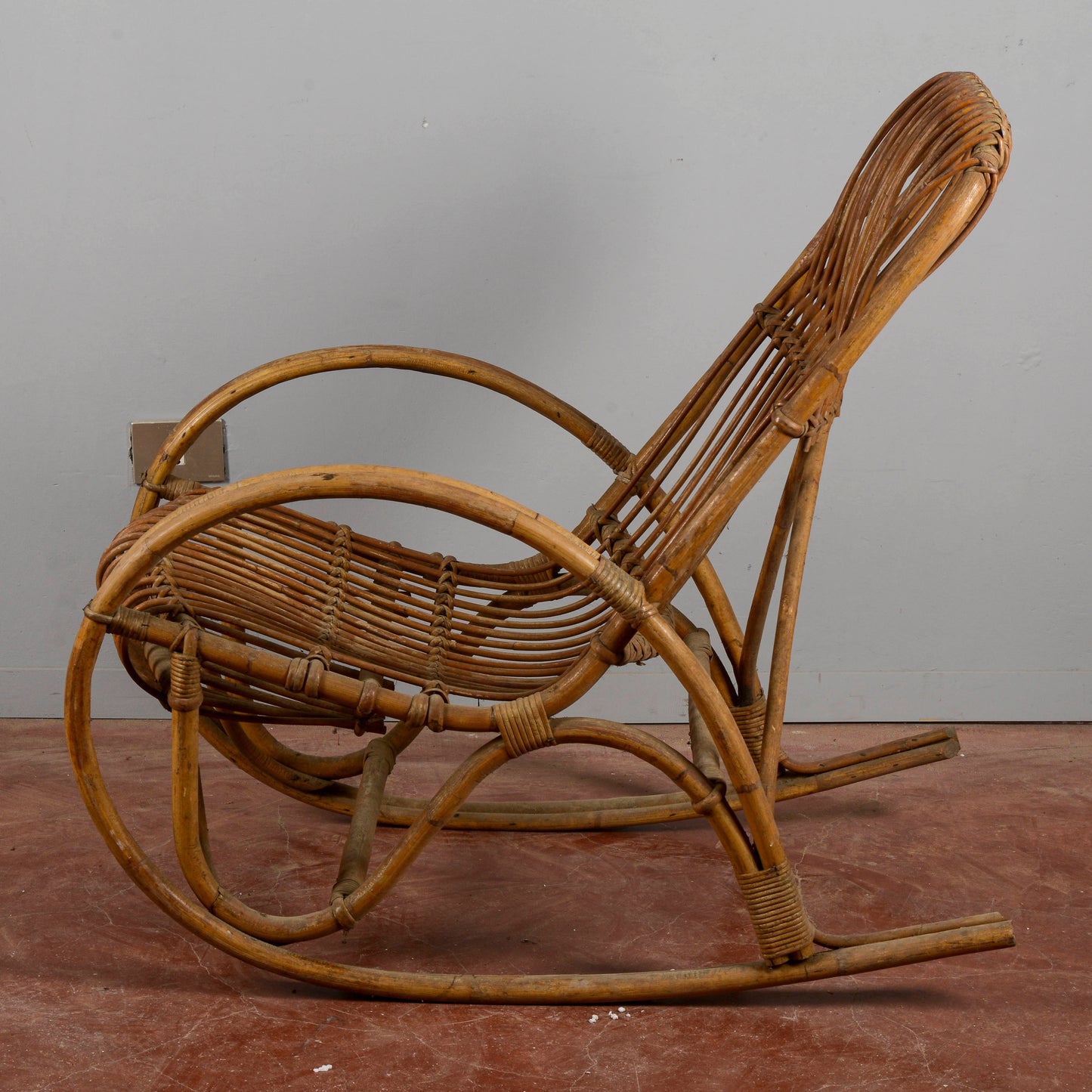 Sedia A Dondolo In Bambu E Rattan Anni 60