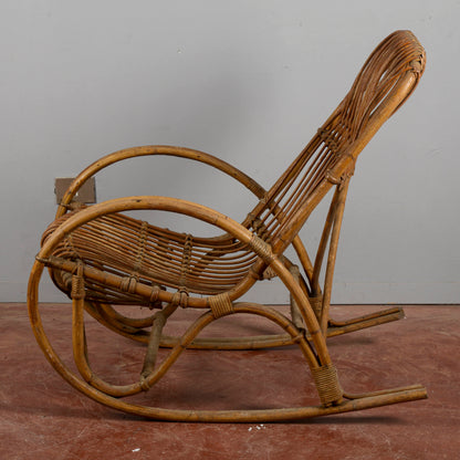 Sedia A Dondolo In Bambu E Rattan Anni 60