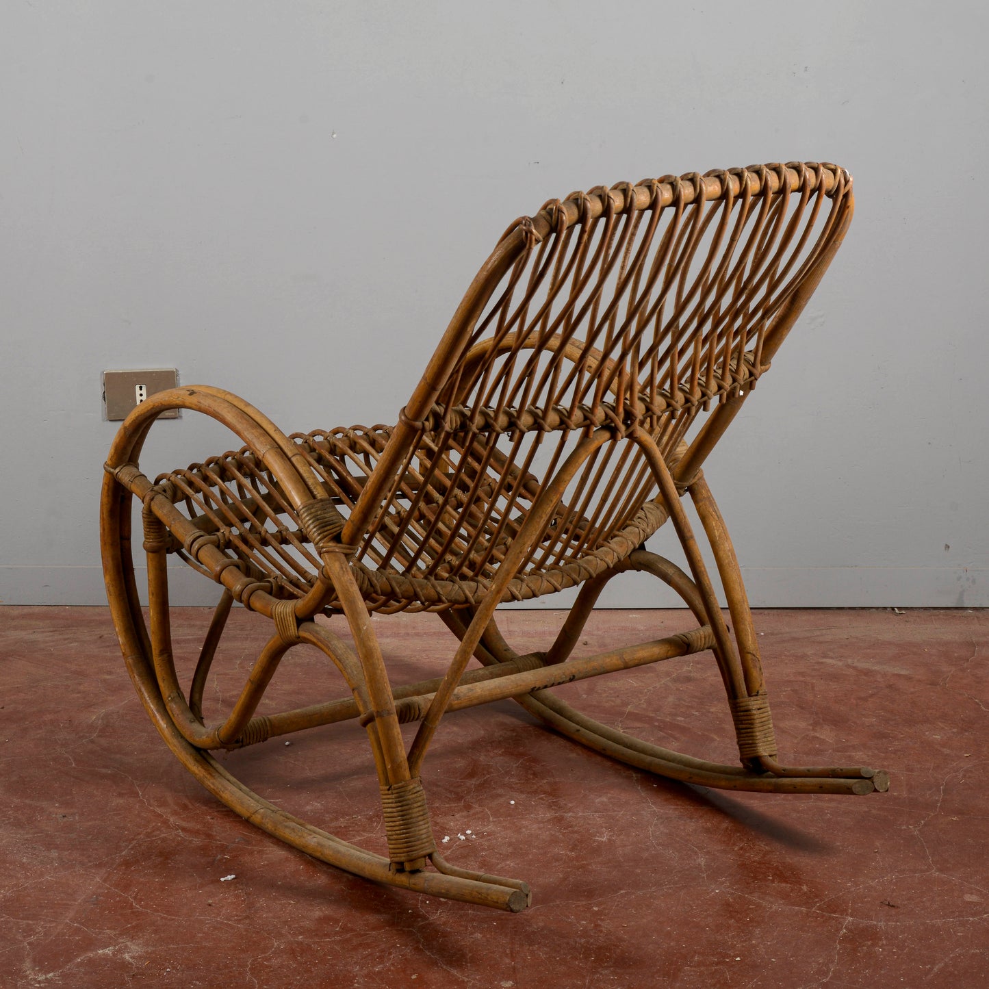 Sedia A Dondolo In Bambu E Rattan Anni 60