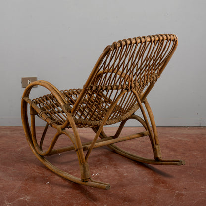 Sedia A Dondolo In Bambu E Rattan Anni 60