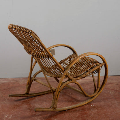 Sedia A Dondolo In Bambu E Rattan Anni 60