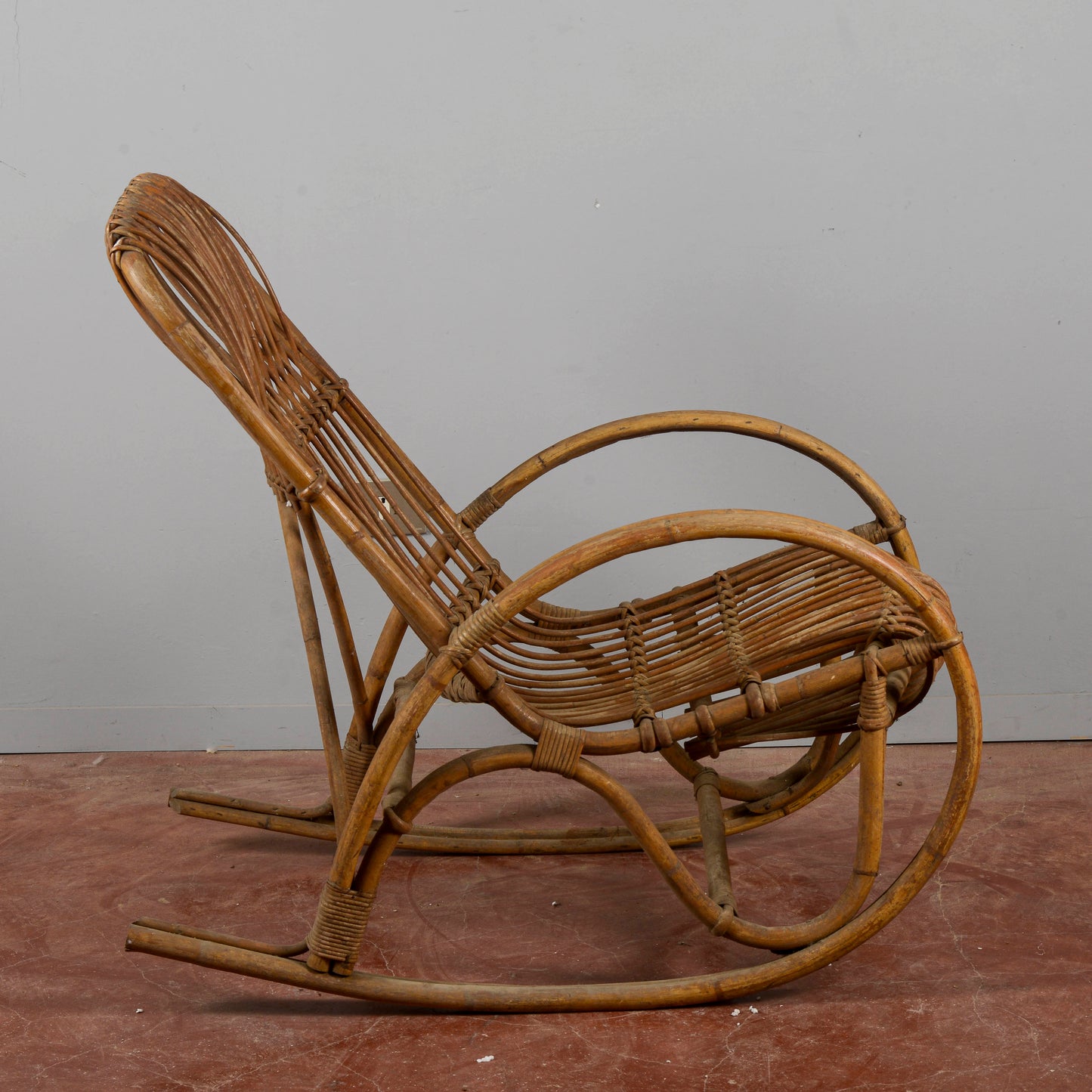 Sedia A Dondolo In Bambu E Rattan Anni 60